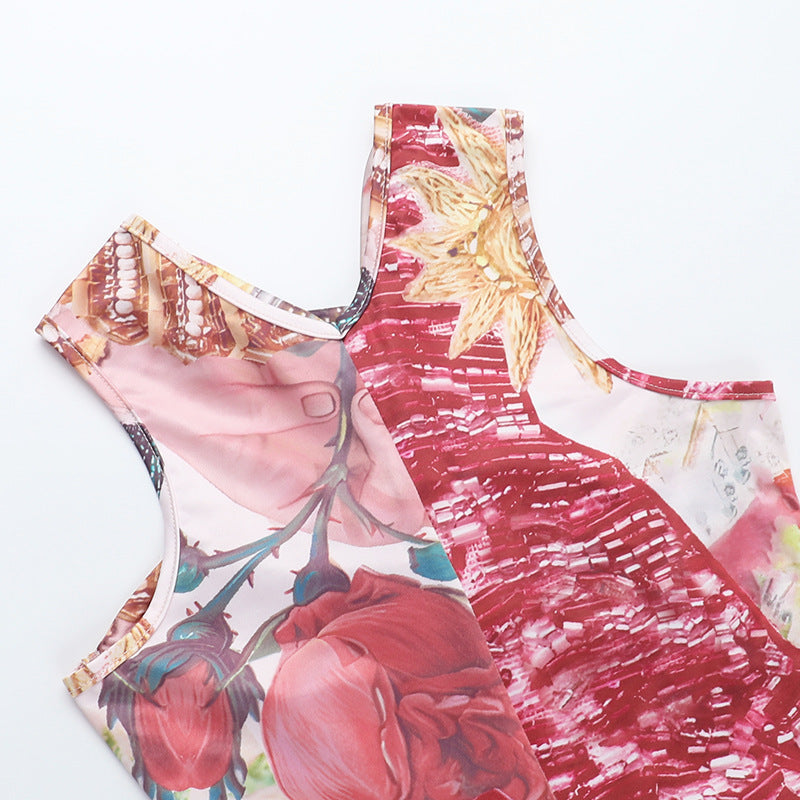 Spring Printed Metal Button Hollow Strapless Bodycon Short Dress 15