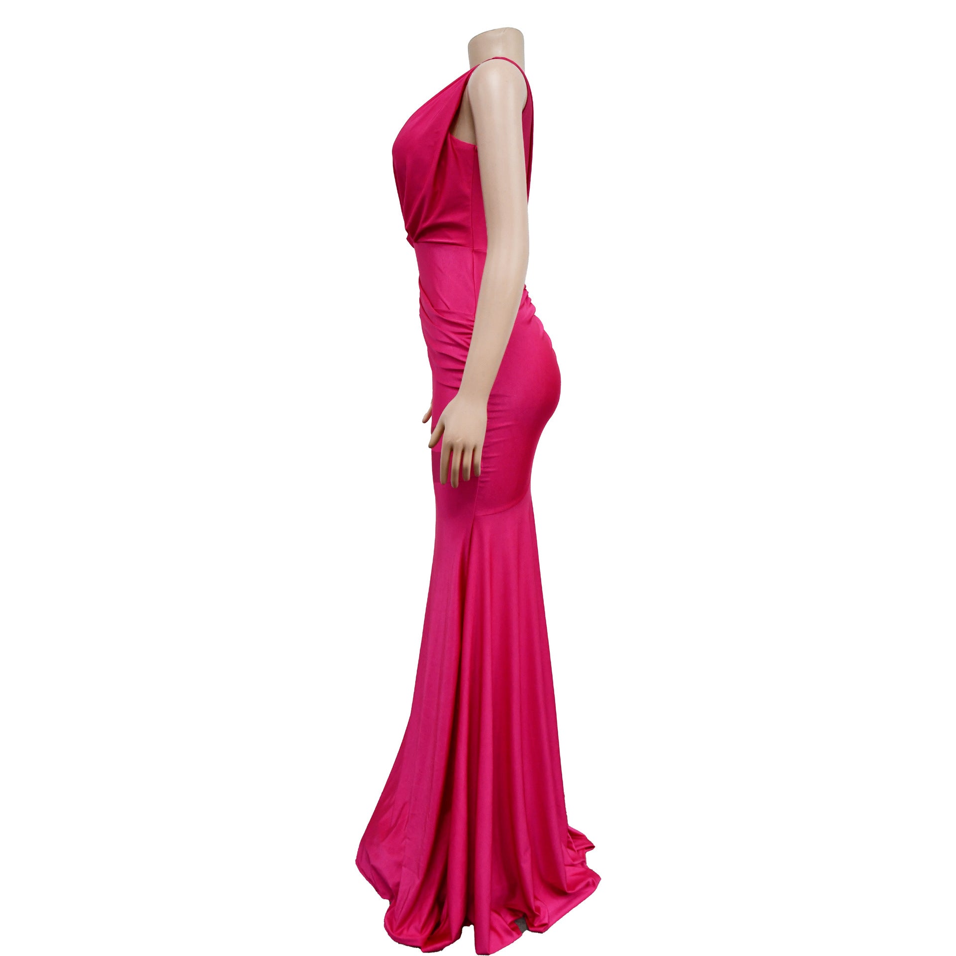 Women Solid V-Neck Sleeveless Pleated Maxi Dress 35
