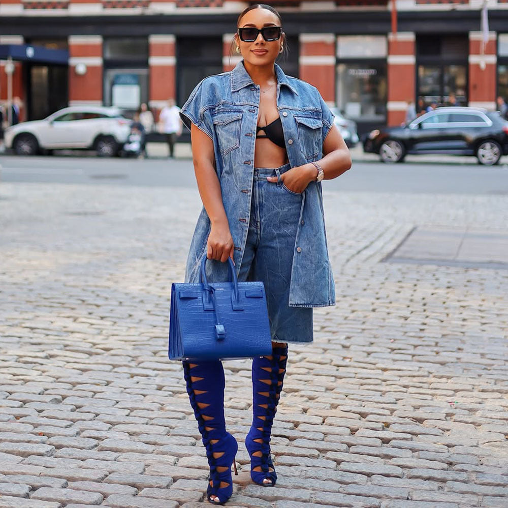 Women Casual Denim sleeveless jacket 4