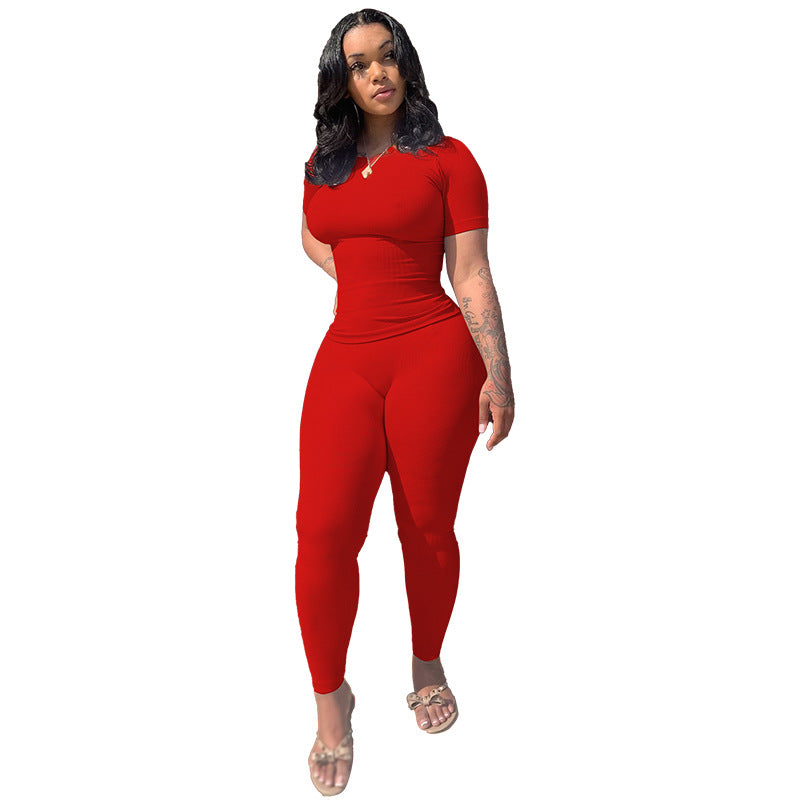 Plus Size Sports Two Piece Ribbed High Stretch Solid Color Suit Women 3