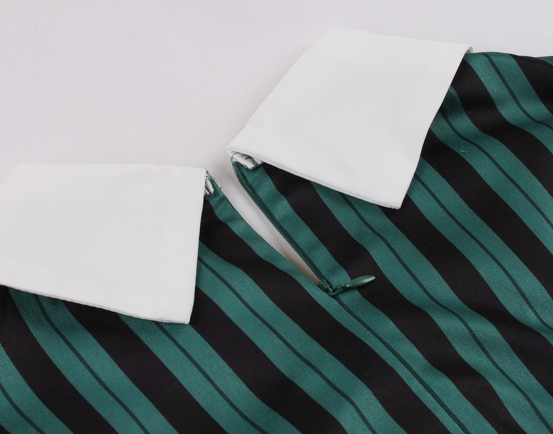 Women Striped Peter Pan Collar Lace-Up Puff Short Sleeve Vintage Dress 11