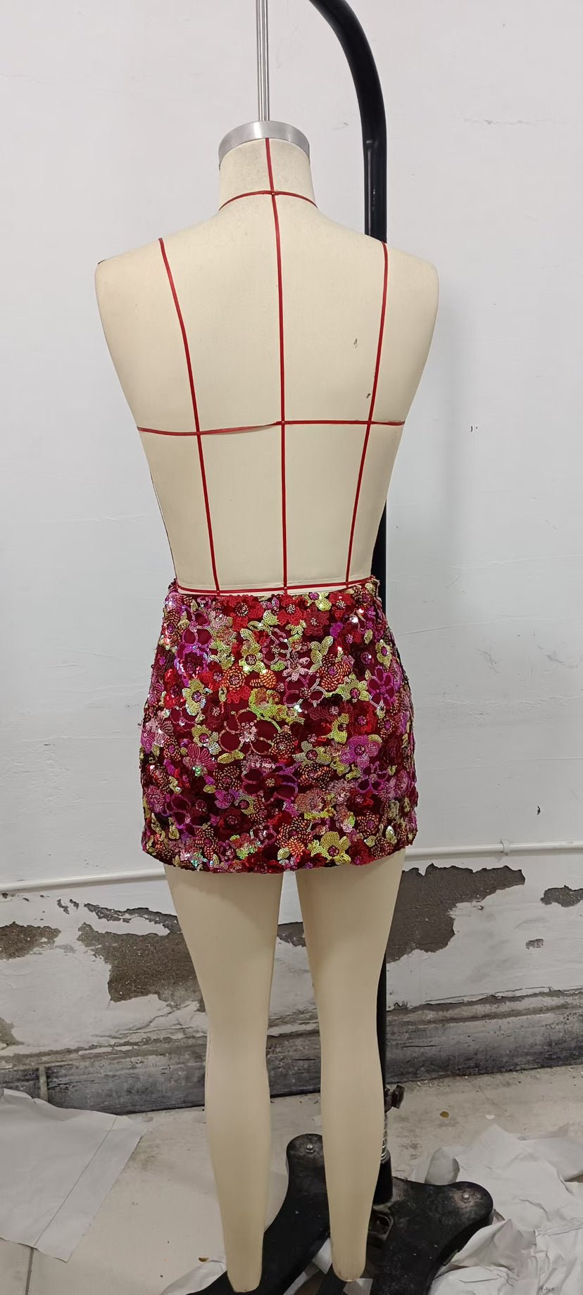 Slim Fit Holidays Style Print Sequin Short Skirt 5