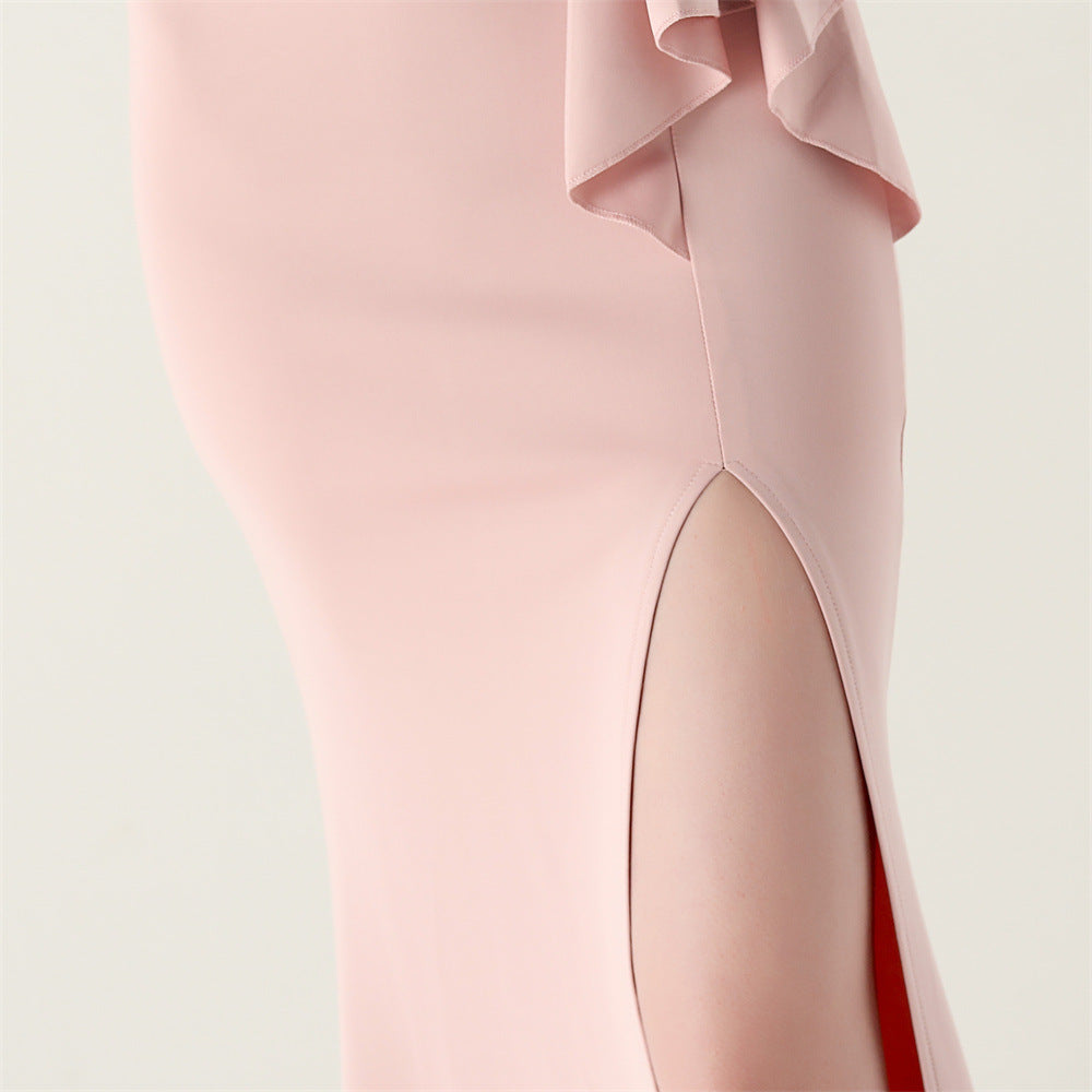 Women beaded tube pleated waist bow embroidery formal party evening dress 37