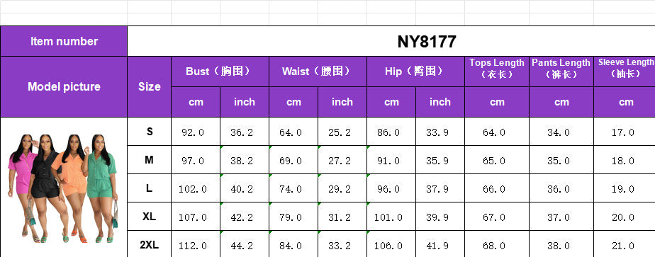 Women's Casual Solid Oclor Turndown Collar Short Sleeve Shirt Shorts Fashion Casual Two Piece Set 13