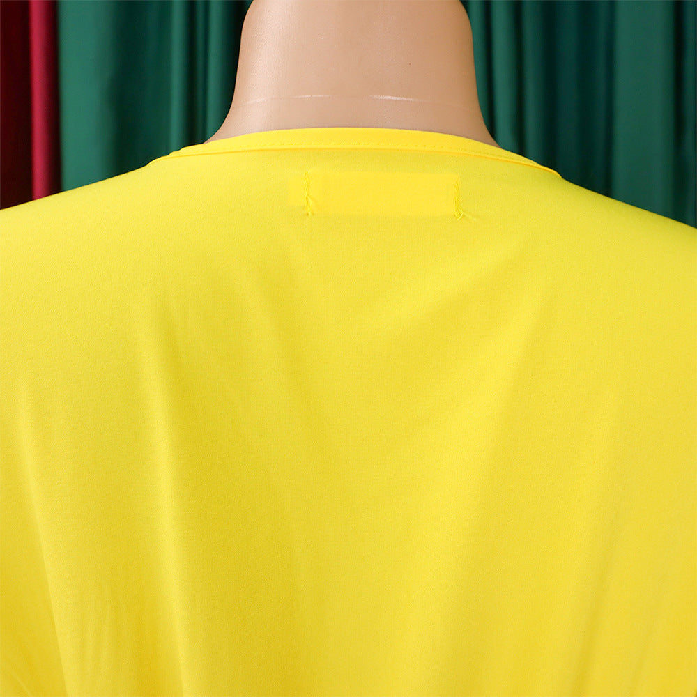 V-Neck Chic Elegant Slim Waist Belted Pleated High Waist Plus Size Dress 27