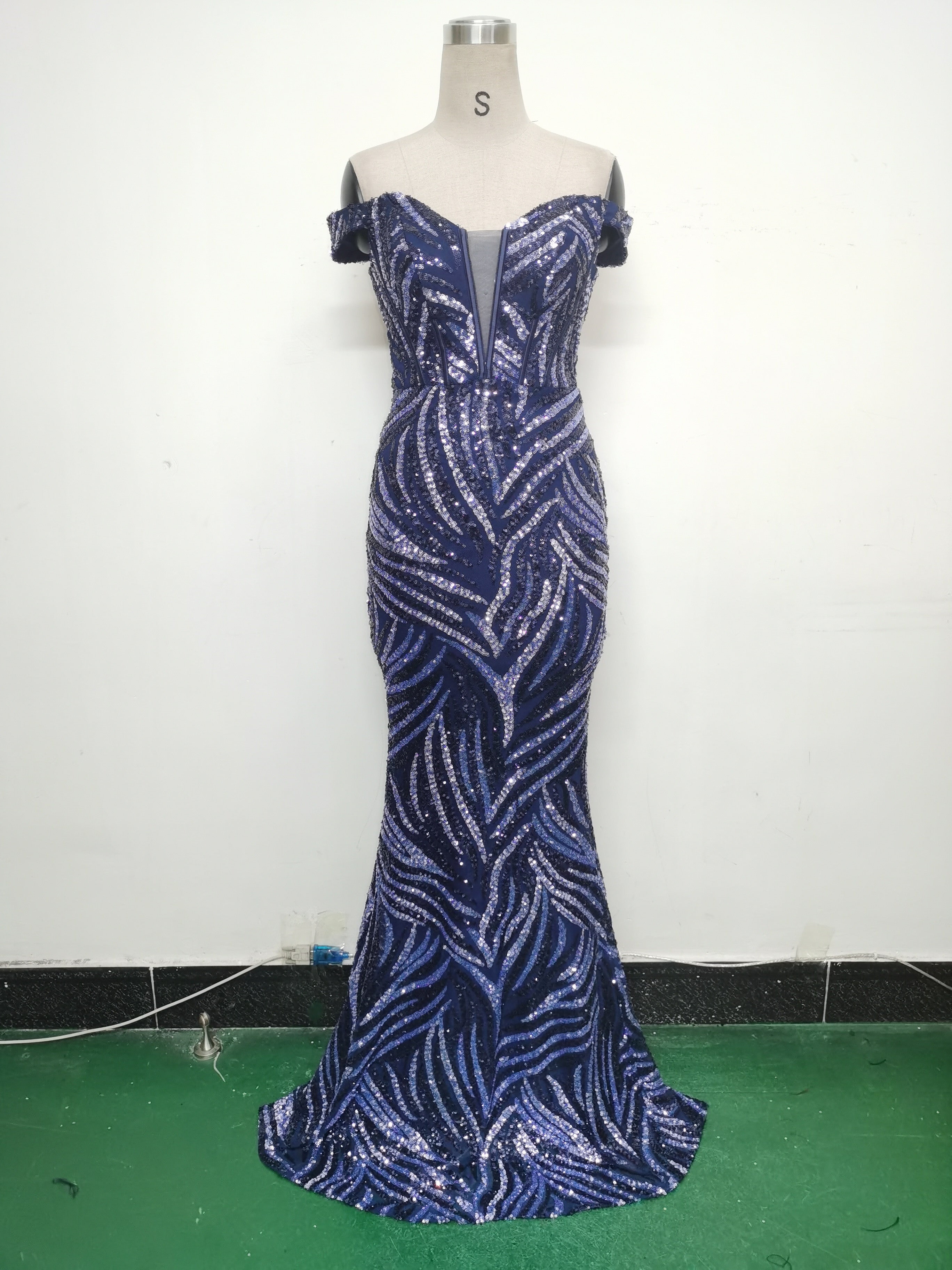 Women Off Shoulder Sequins Evening Dress 19