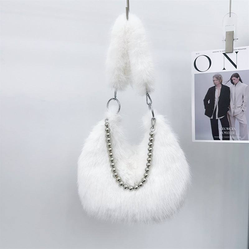 Autumn And Winter Furry Bag Imitation Fox Fur Armpit Bag Pearl Chain Shoulder Bag 12