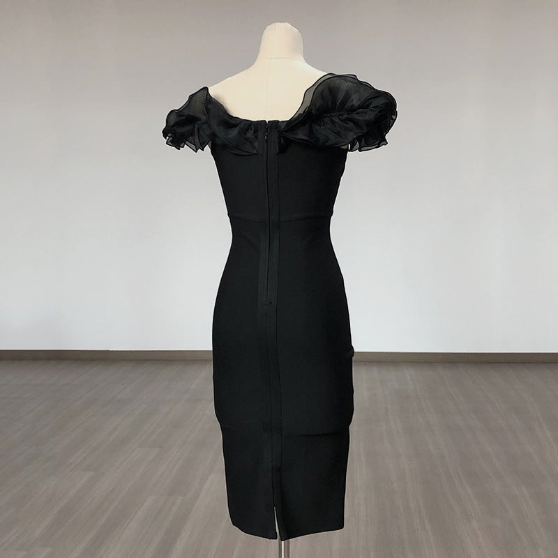 Ruffle Bandage Dress Fashionable And Elegant Off Shoulder Strapless Black Formal Party Dress 9