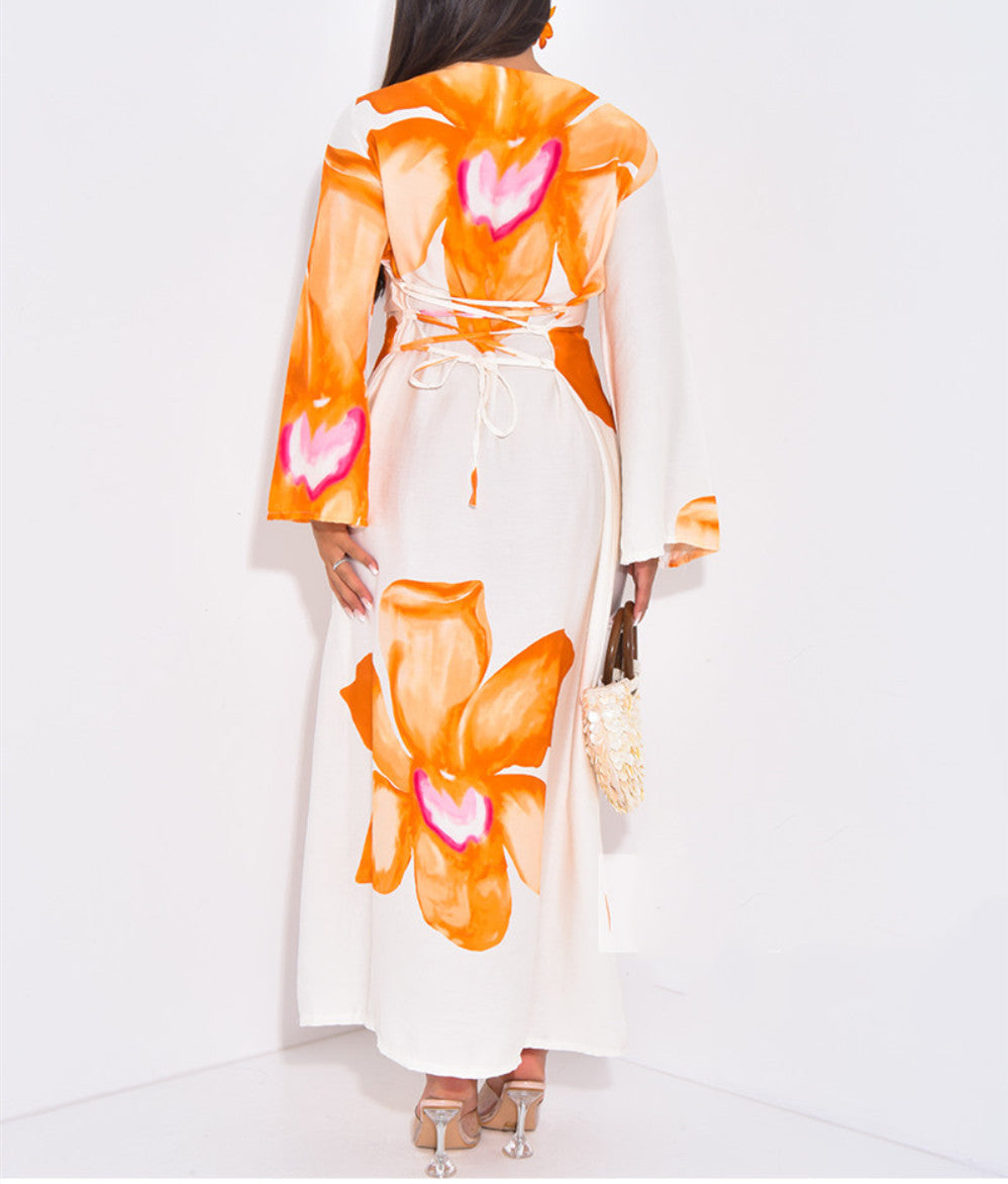 Autumn/Winter Loose Long Sleeve Printed Long Dress 5