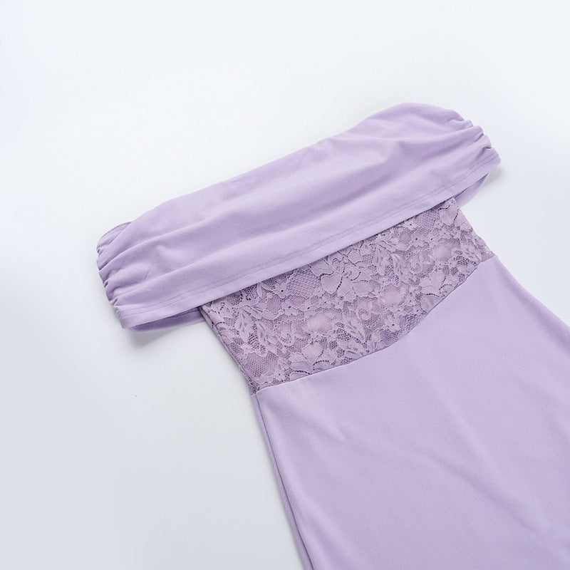 Women Strapless Off Shoulder Lace Patchwork Dress 12