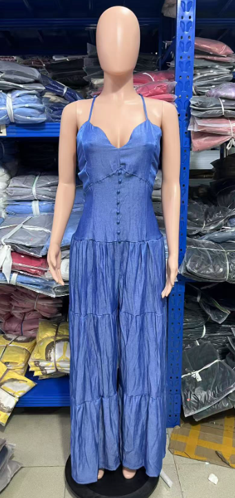 Spring Women's Sweet Sexy V-Neck Strap Low-Back Wide Leg Jumpsuit 8