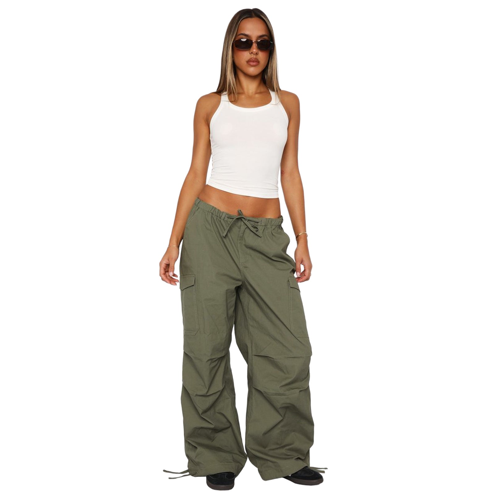 Women's Comfortable Loose Lace-Up Multi-Pocket Straight Cargo Casual Pants 12