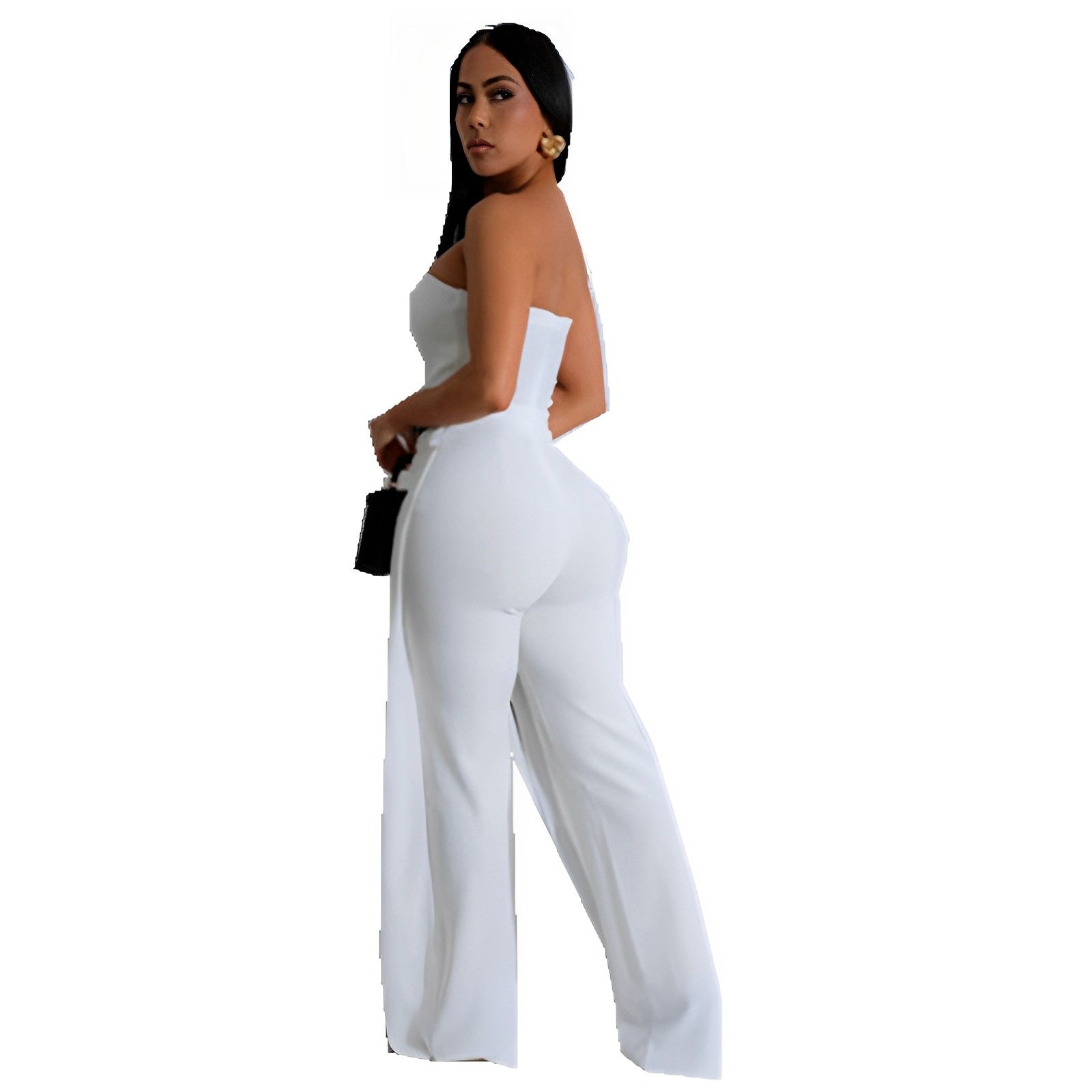 Fashion Women's Clothing Strapless Sexy Slim High Waist Contrast Color Jumpsuit 7