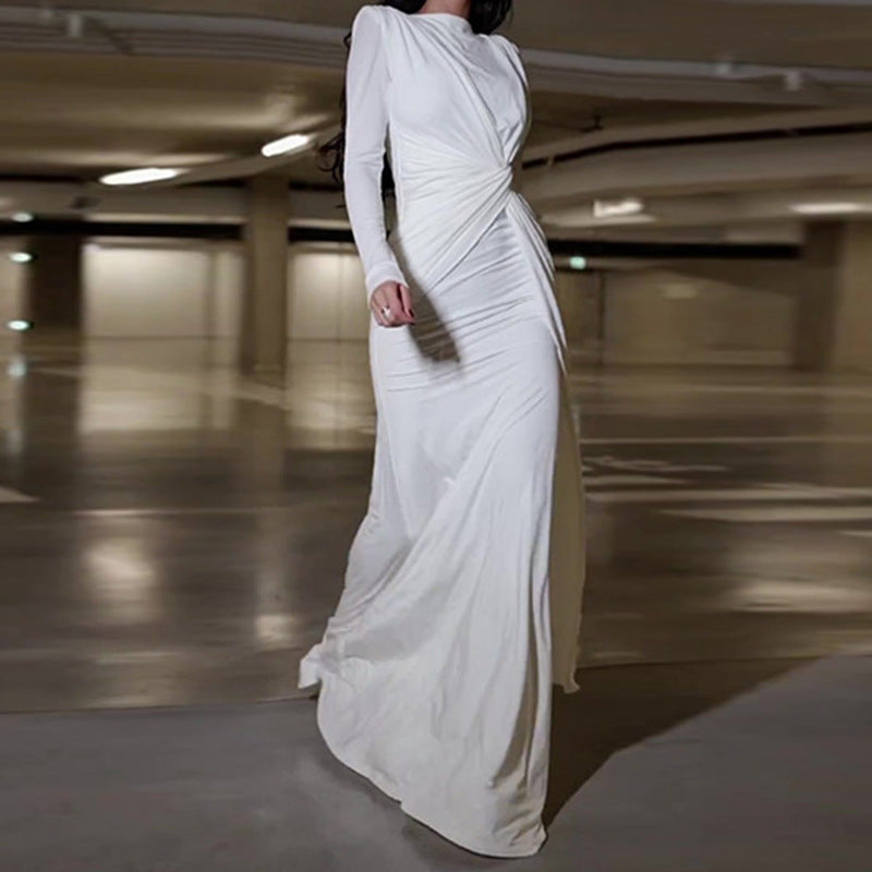 Women Fall Round Neck Bodycon Long Sleeve Dress 17