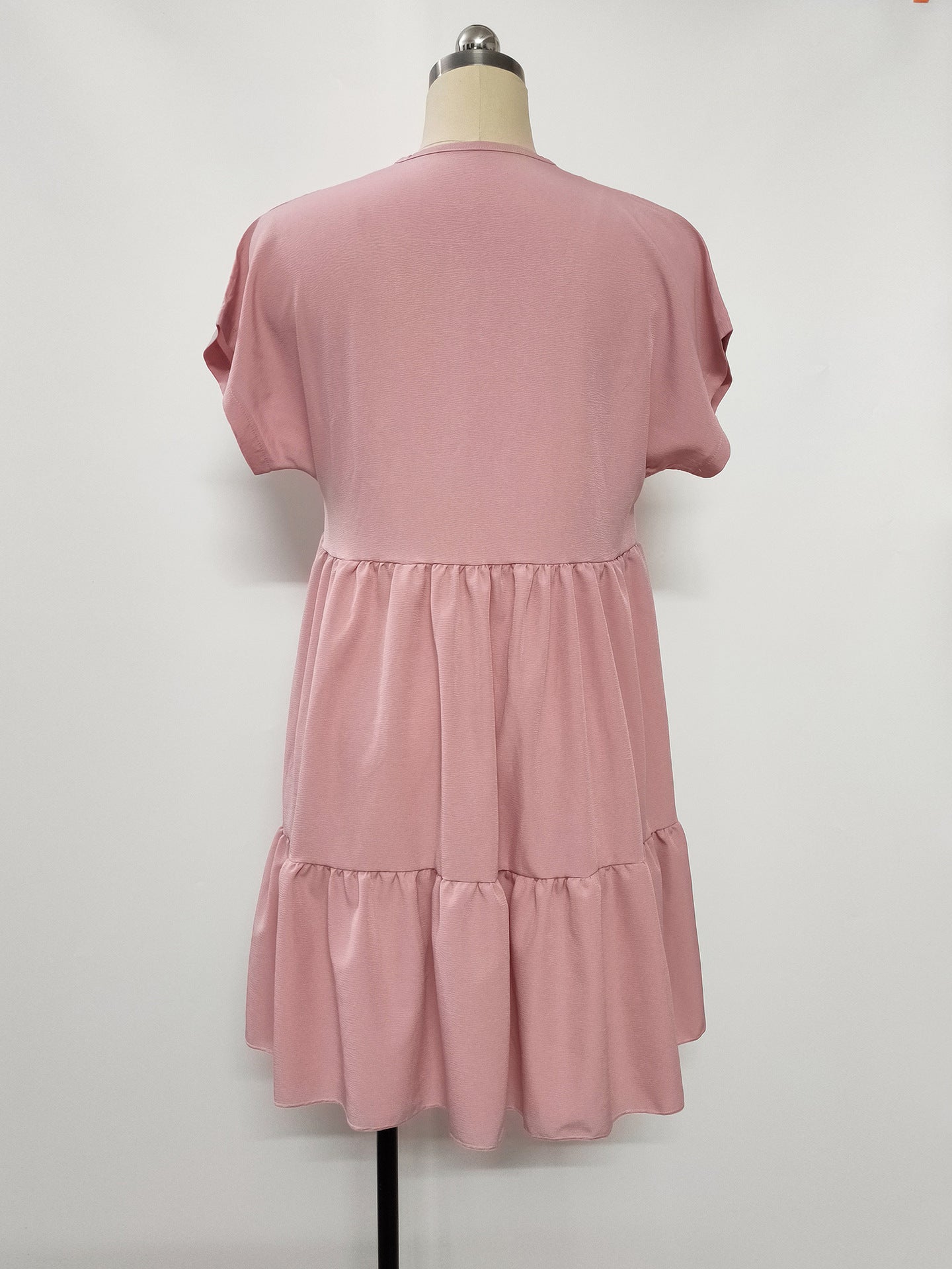 Women's Summer Holiday Style Ruffle Hem V-Neck Solid Color Loose Short Dress 15