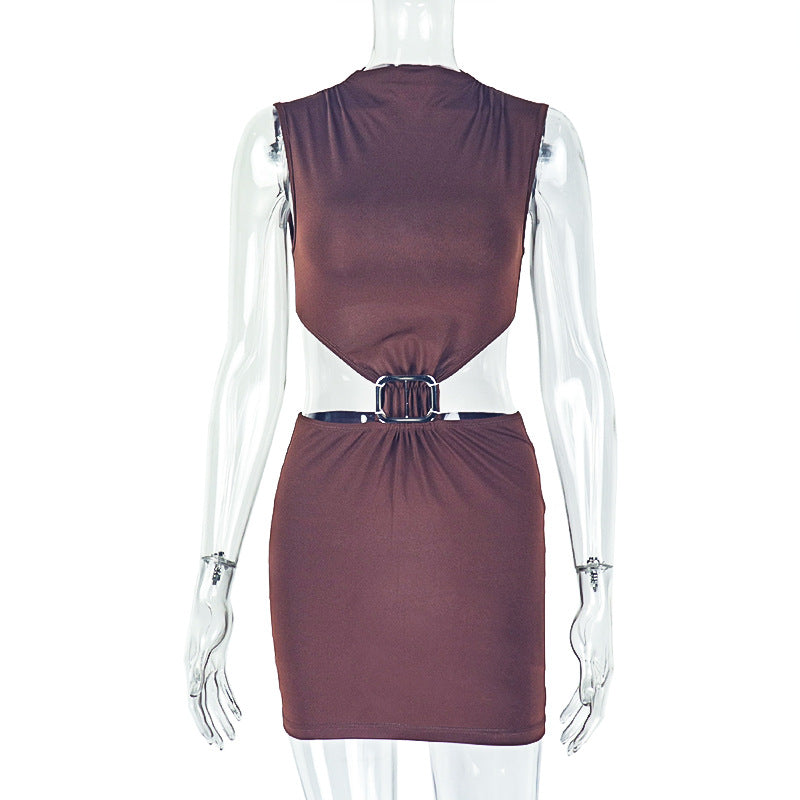 Style Fashion Women's Metallic High Neck Solid Chic Sleeveless Mini Bodycon Dress 8