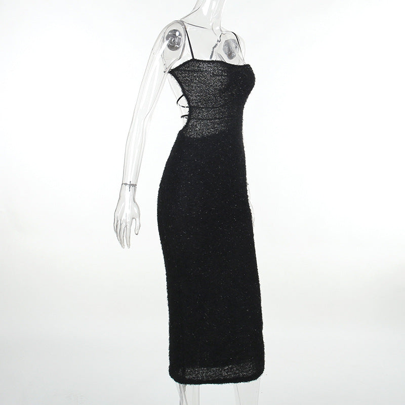 Summer Straps Sexy Low Back Glitter Hollow Long Dress For Women 10