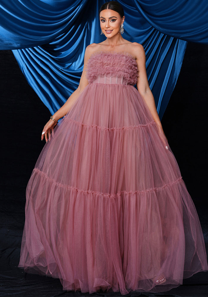 strapless Formal Party Mesh evening dress for women