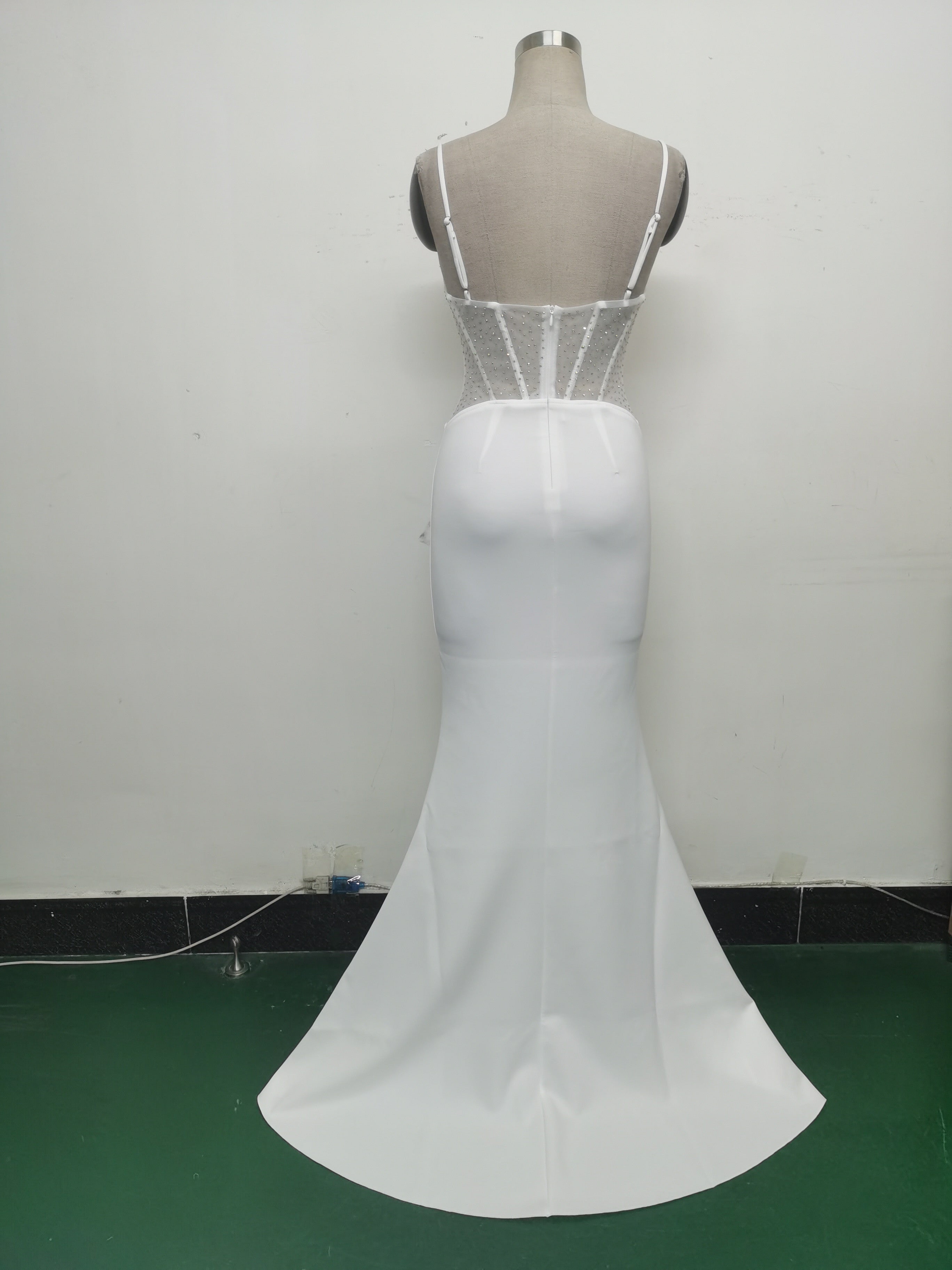 Women fishbone Fitted Mesh Beaded Bodycon fishtail evening dress 29