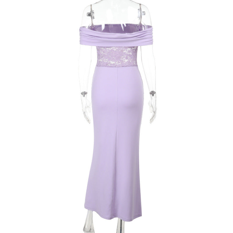 Women Strapless Off Shoulder Lace Patchwork Dress 9