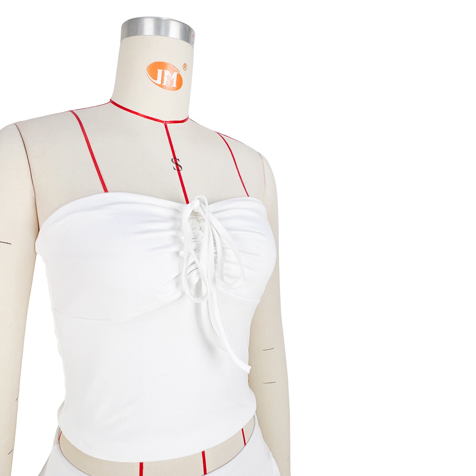 Women Sexy Strapless Pleated Top and Pants and Skirt Two-piece Set 14