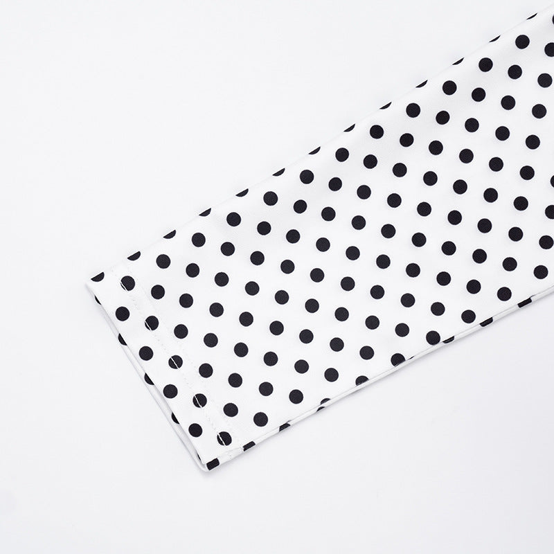 Women's Sexy Color Block Polka Dot Long Sleeve Cape Shorts Vest Three-Piece Set 17