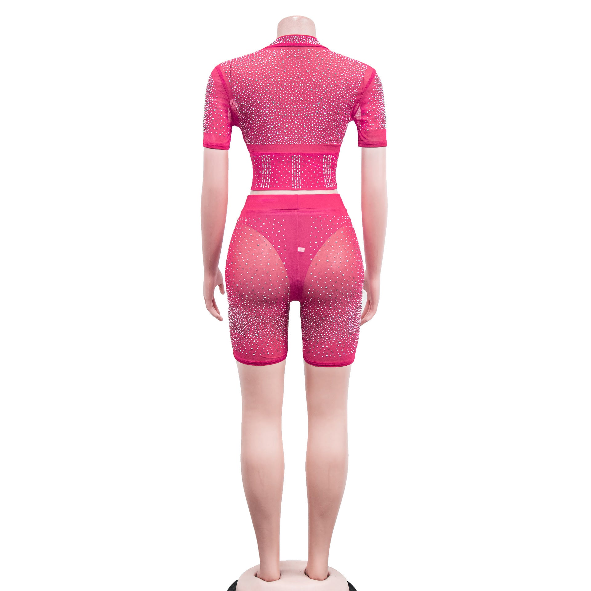 Summer Sexy Beaded Short Sleeve Crop Top and Shorts Matching Set 28