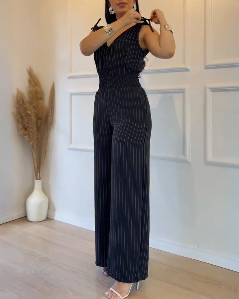 Striped V-Neck Slim Waist Career Casual Jumpsuit 4