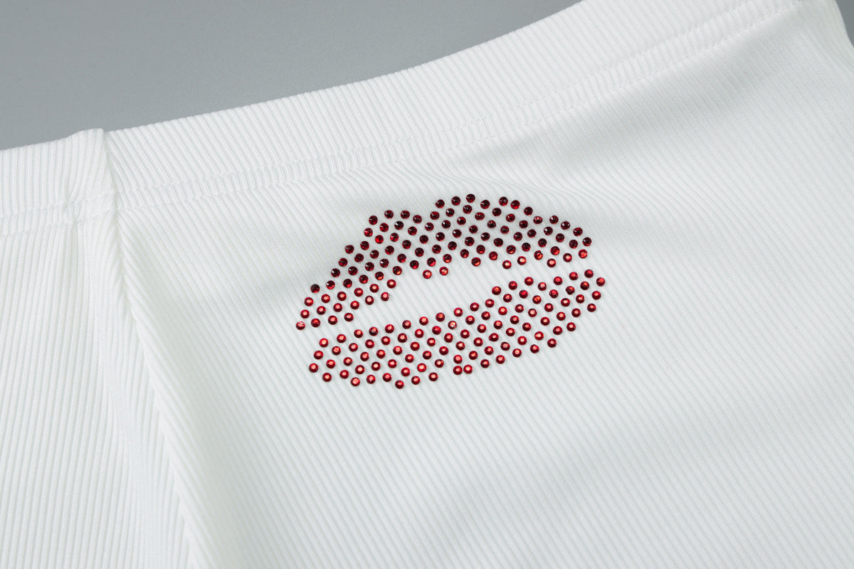 Women's summer fashion Beaded Crop vest slim sports Basic pants two piece set 13