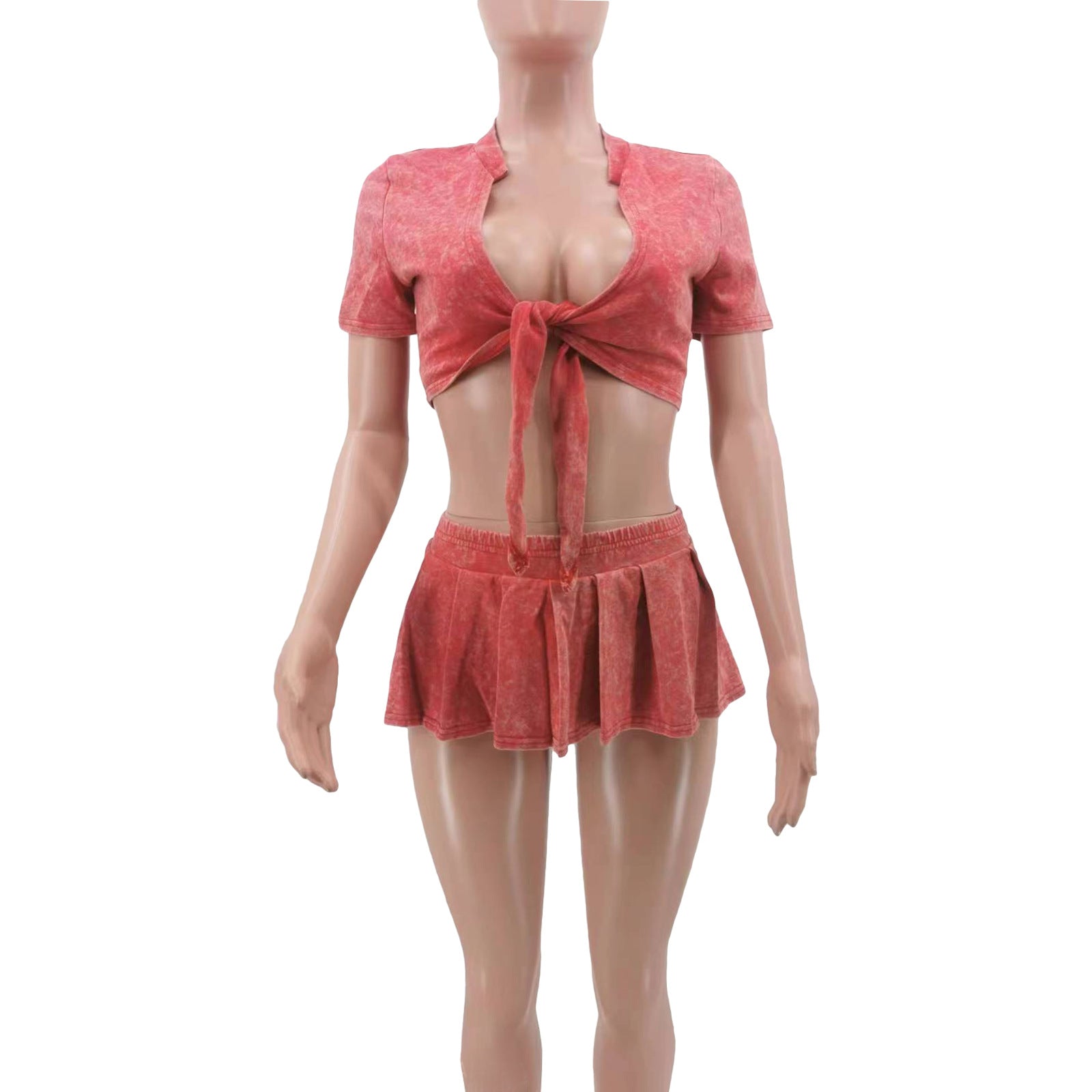 Women Short Sleeve Crop Top and Mini Skirt Two-piece Set (include Underwear ） 8