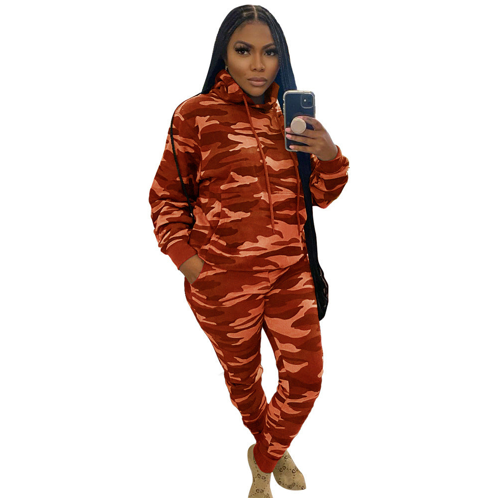 Women's Fashionable Sportswear Camouflage Two-Piece Tracksuit Set 9