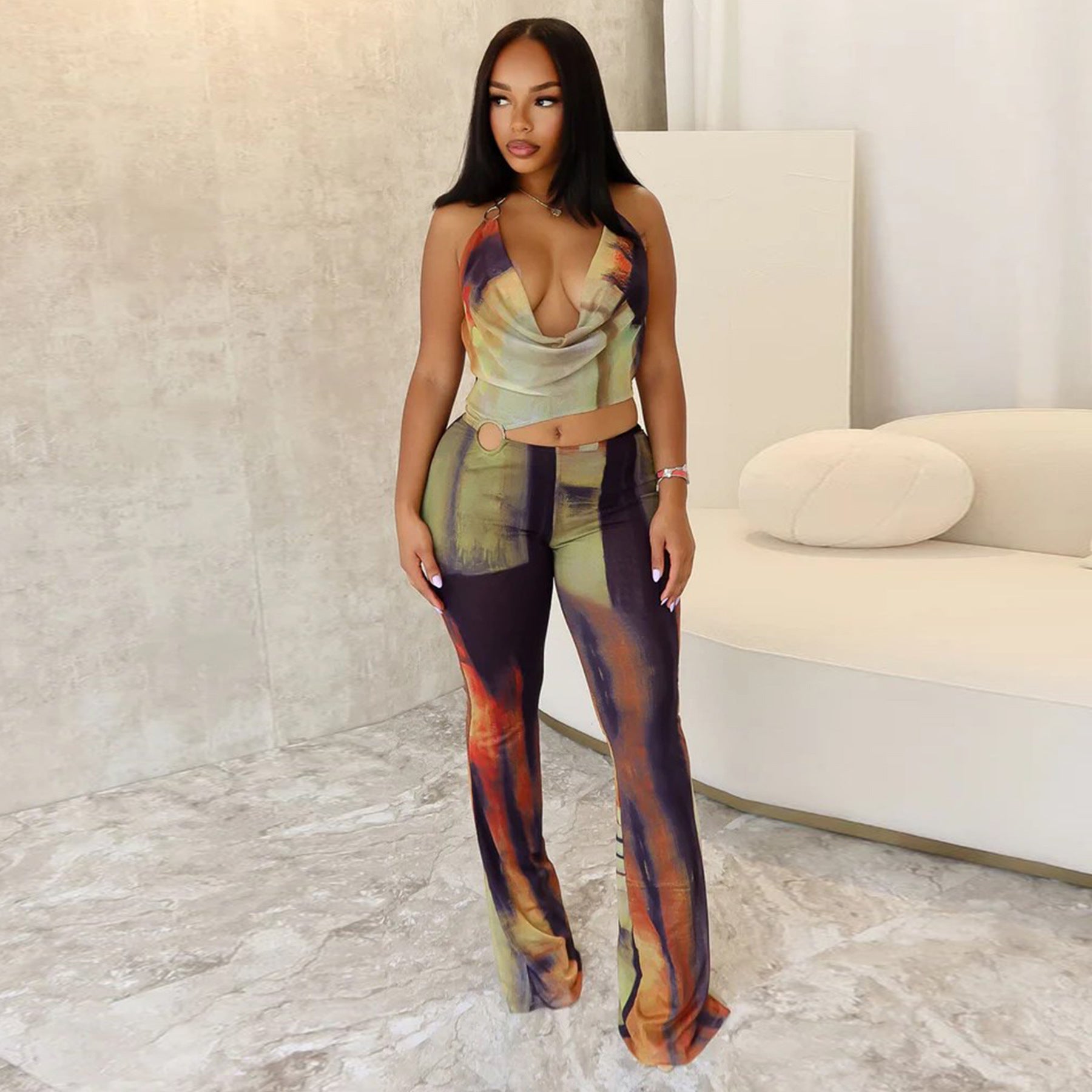 Women’s Circle-Embellished Halter Neck Open-Waist Jumpsuit 15