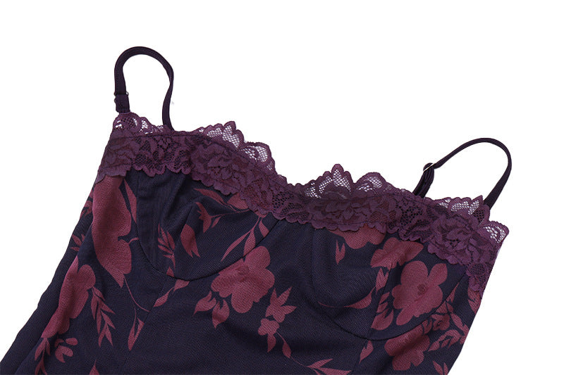 Spring style sexy Low Back Lace side retro print slit dress 10