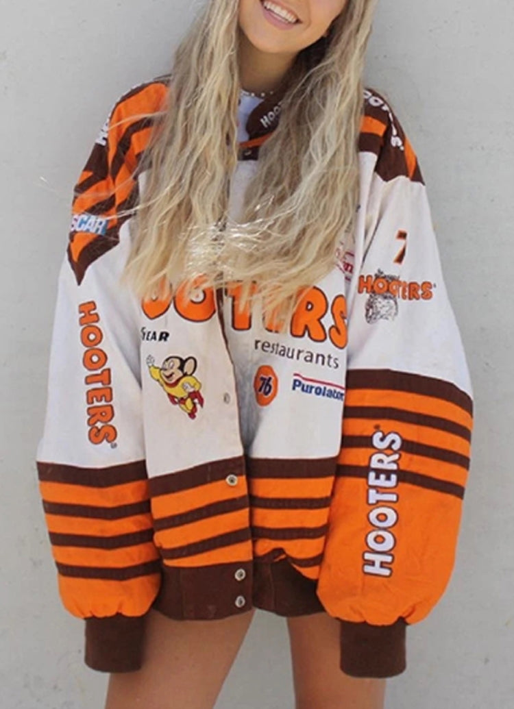 Fall Casual Print Orange Long Lseeve Loose Oversize Jacket