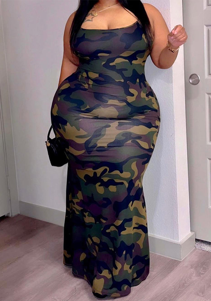 Women's Plus Size Fashion Trend Print Strap Bodycon Dress