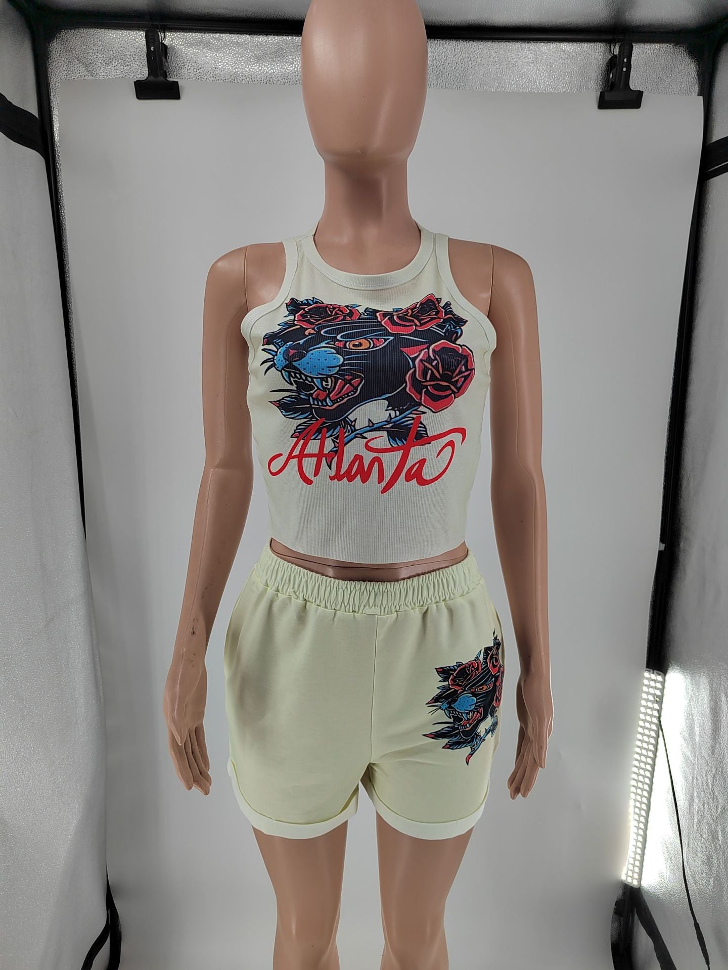 Print Camisole and Casual Shorts Set 7