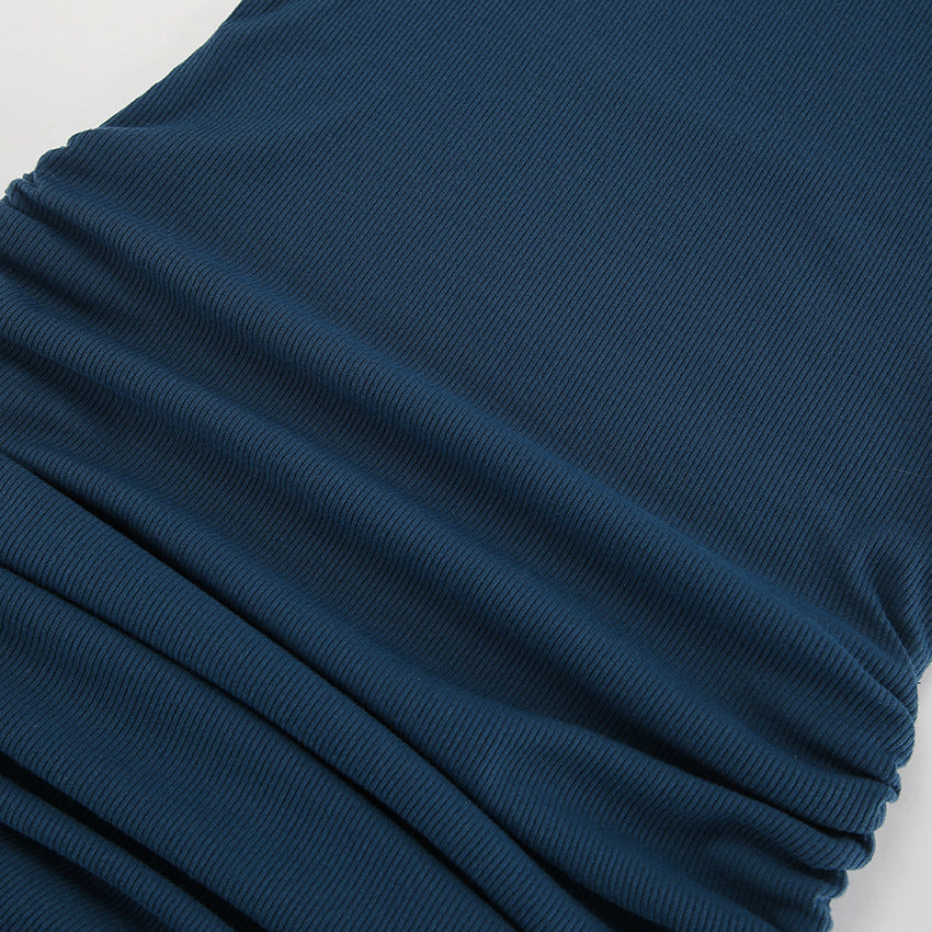 Women sexy Round Neck Bell Bottom sleeve lace-up knitting solid dress 14