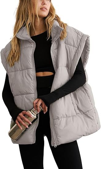 Women Solid Zipper Pocket Stand Collar Padding Vest 24