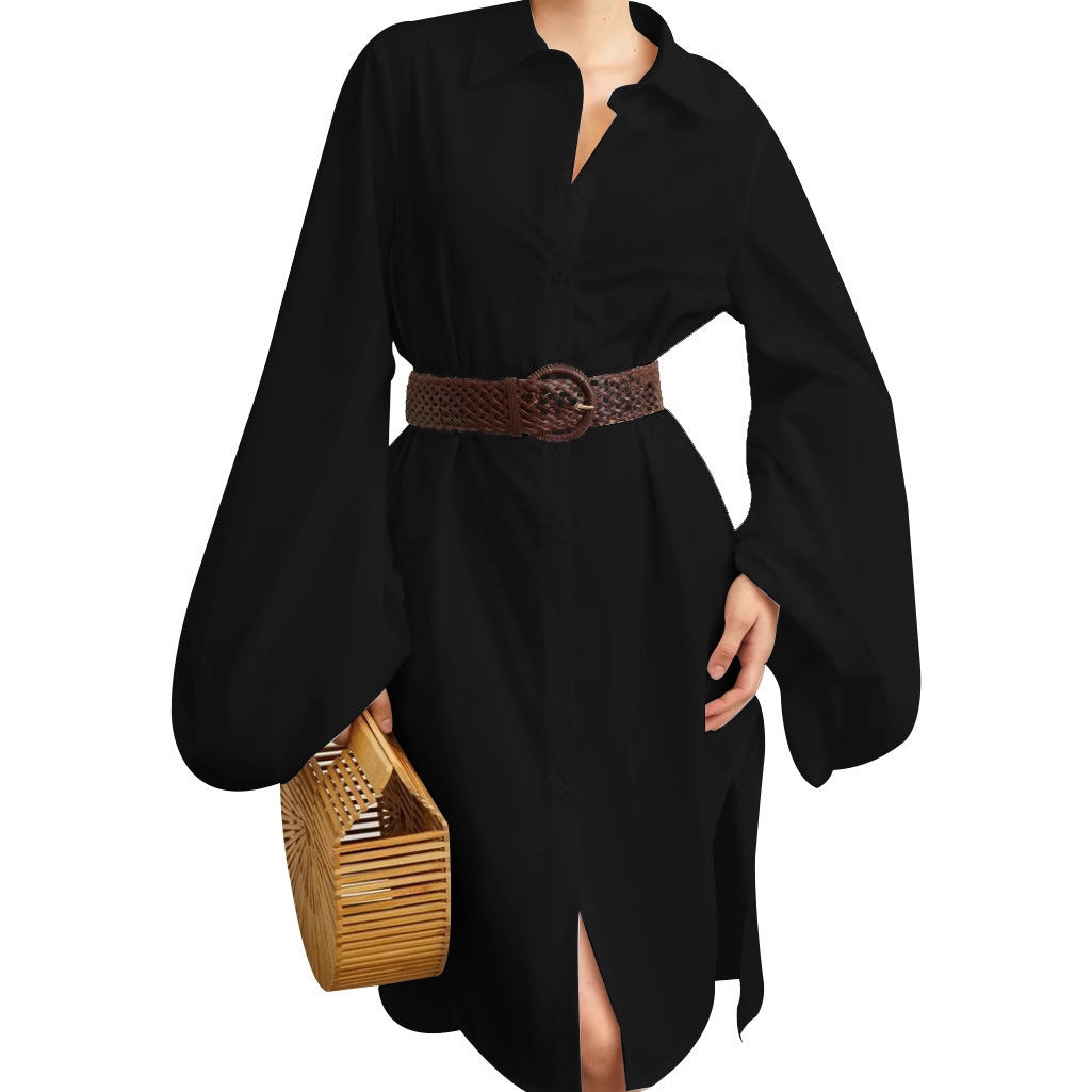 Women Autumn/Winter Long-Sleeved Slit Shirt Dress 6