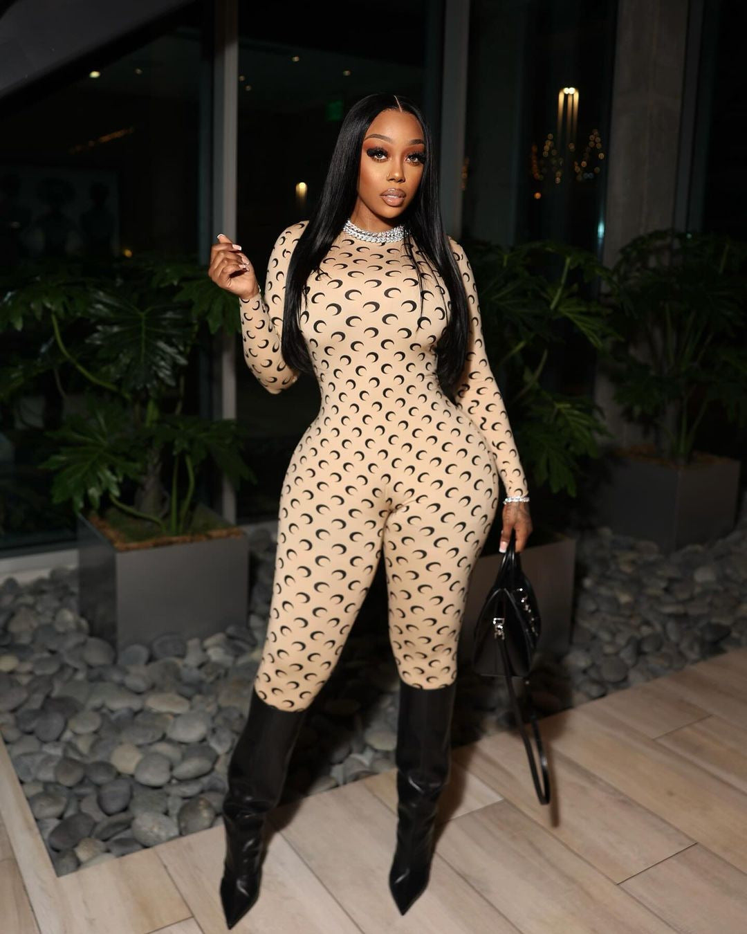 Fashion Printed Tight slim Long Sleeve Jumpsuit 4