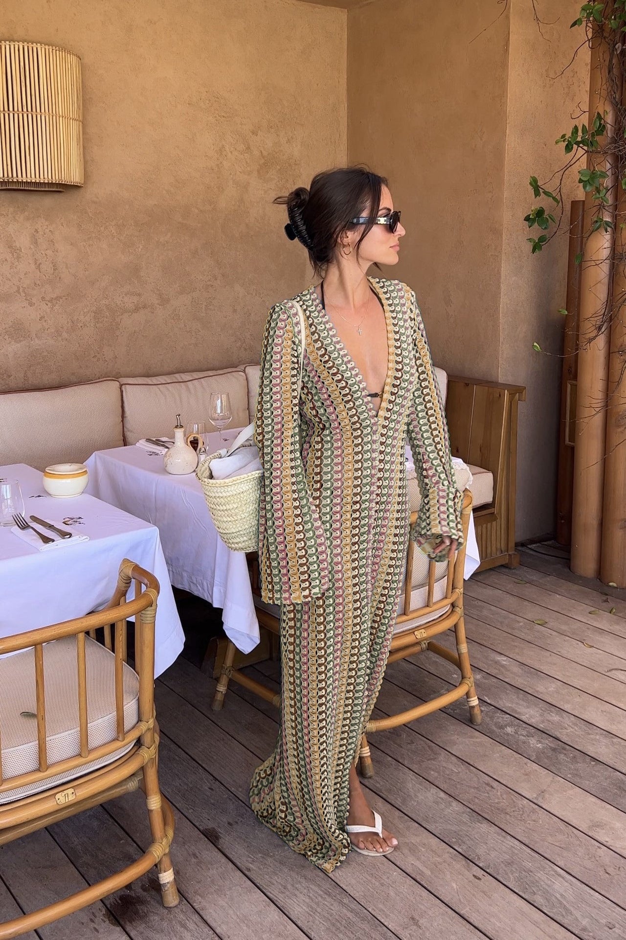 Women Contrast Color Lace Hollow Slit Maxi Dress 7