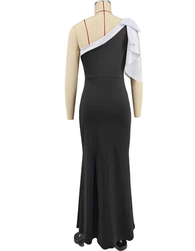 Sexy Contrast Color Slash Shoulder Fashion Evening Dress 6