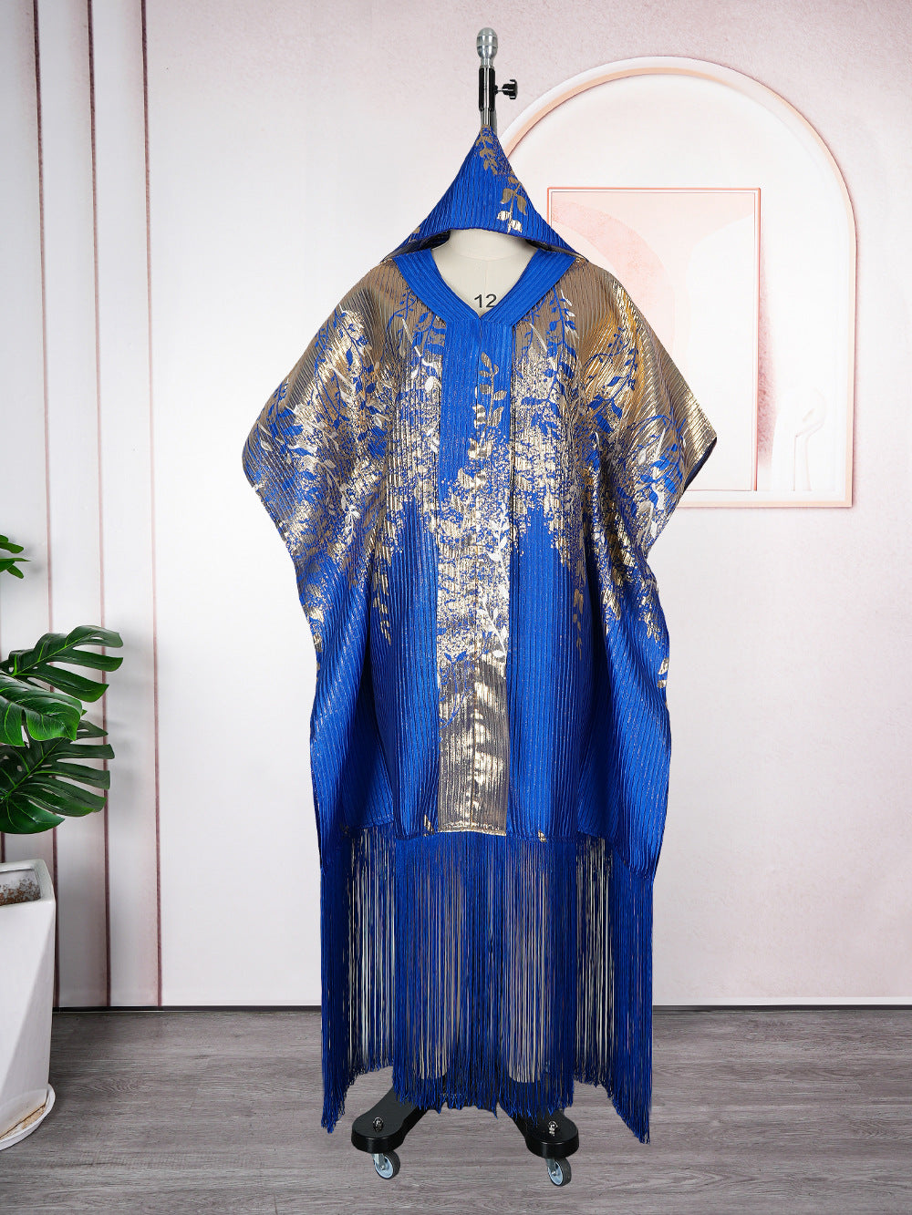 African Shiny Plus Size Kaftan Headscarf Dubai Women's Fringe Dress 7