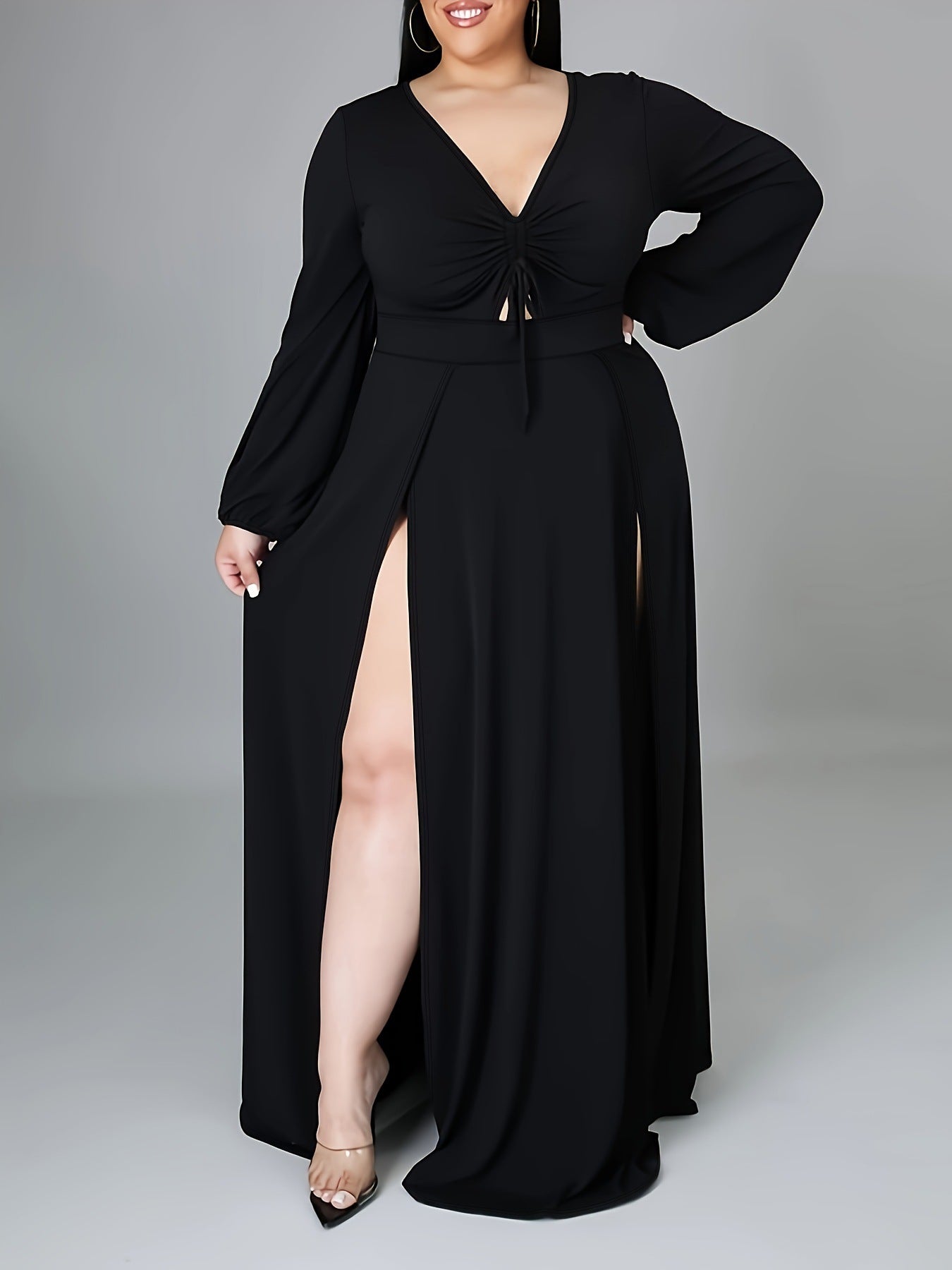 Women's Sexy Long Sleeve Slit Plus Size Dress 3