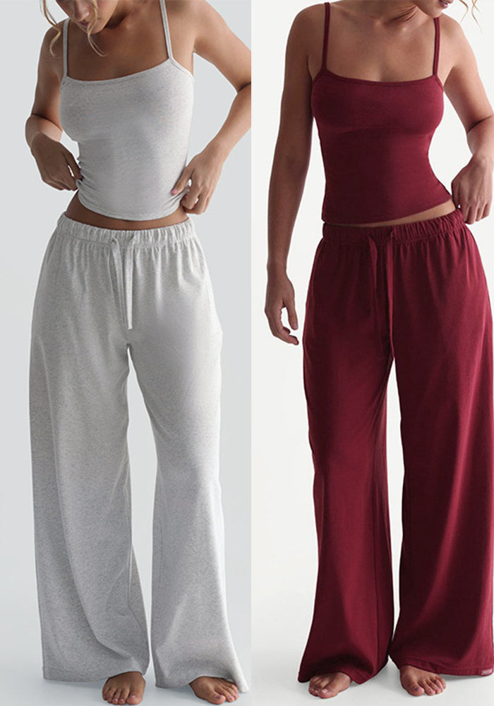 Women's Spring Summer Solid Color Sleeveless Low-Back Sexy Strap Top Pants Two Piece Set