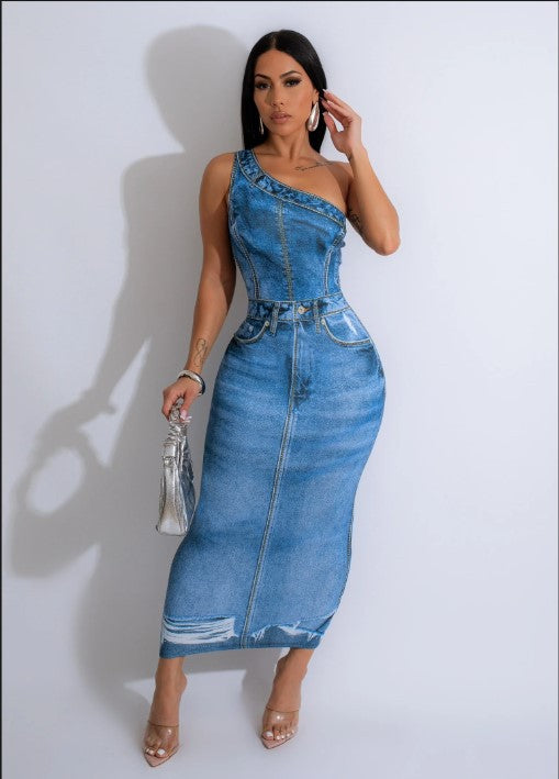 Women Prints Slash Shoulder Bodycon Dress 10