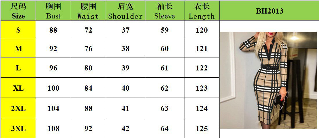 Autumn and winter fashion Plaid Print V-neck Bodycon long-sleeved sexy dress 14