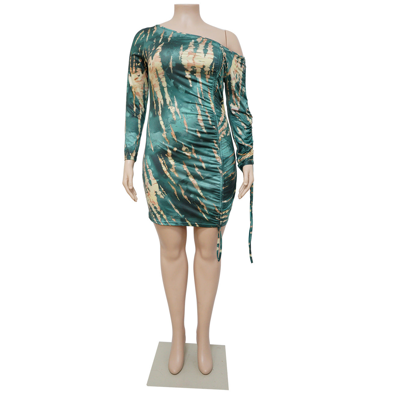 Plus Size Women's Sexy Slash Shoulder Nightclub Print Bodycon Dress 5