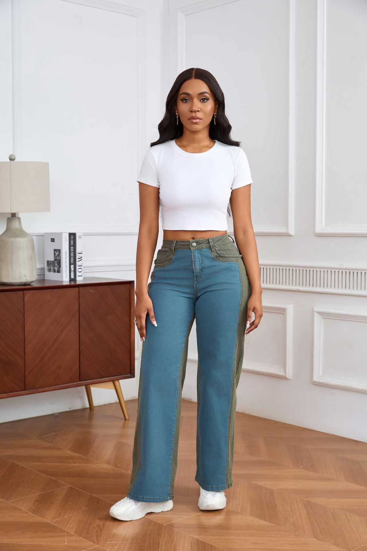 Women Patchwork Casual Denim Pants 3