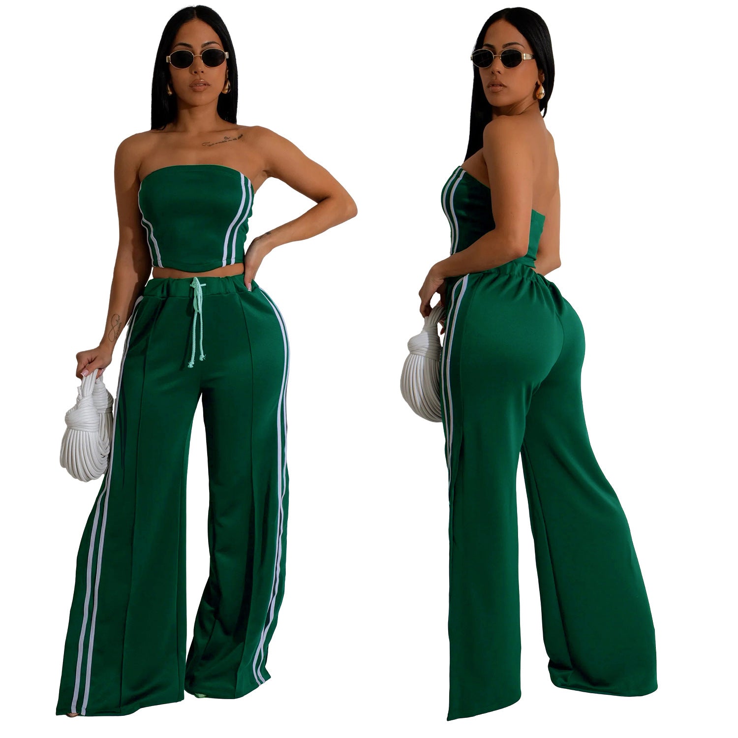 Women Summer Sexy Strapless Top and Two-Piece Pants Set 4